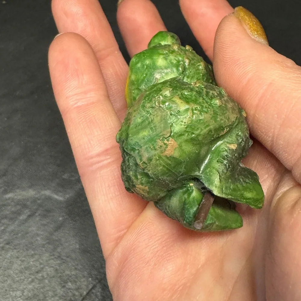 Green Frog Figurine with Blue‎ Flower Miniature Garden Decor Pot Sitter4.5 Inch